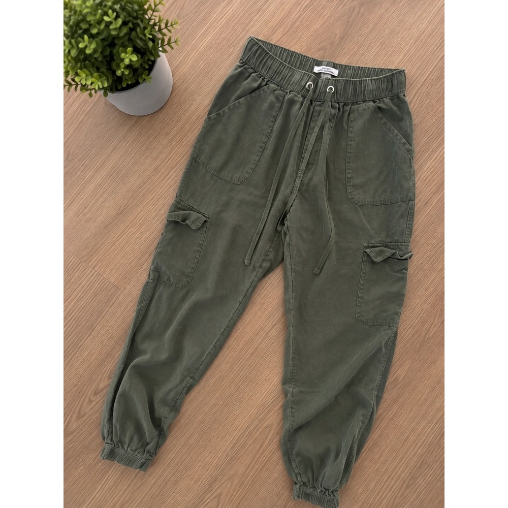 Nicole Miller New York Linen Cargo Joggers Olive Green European Flax Pants Small